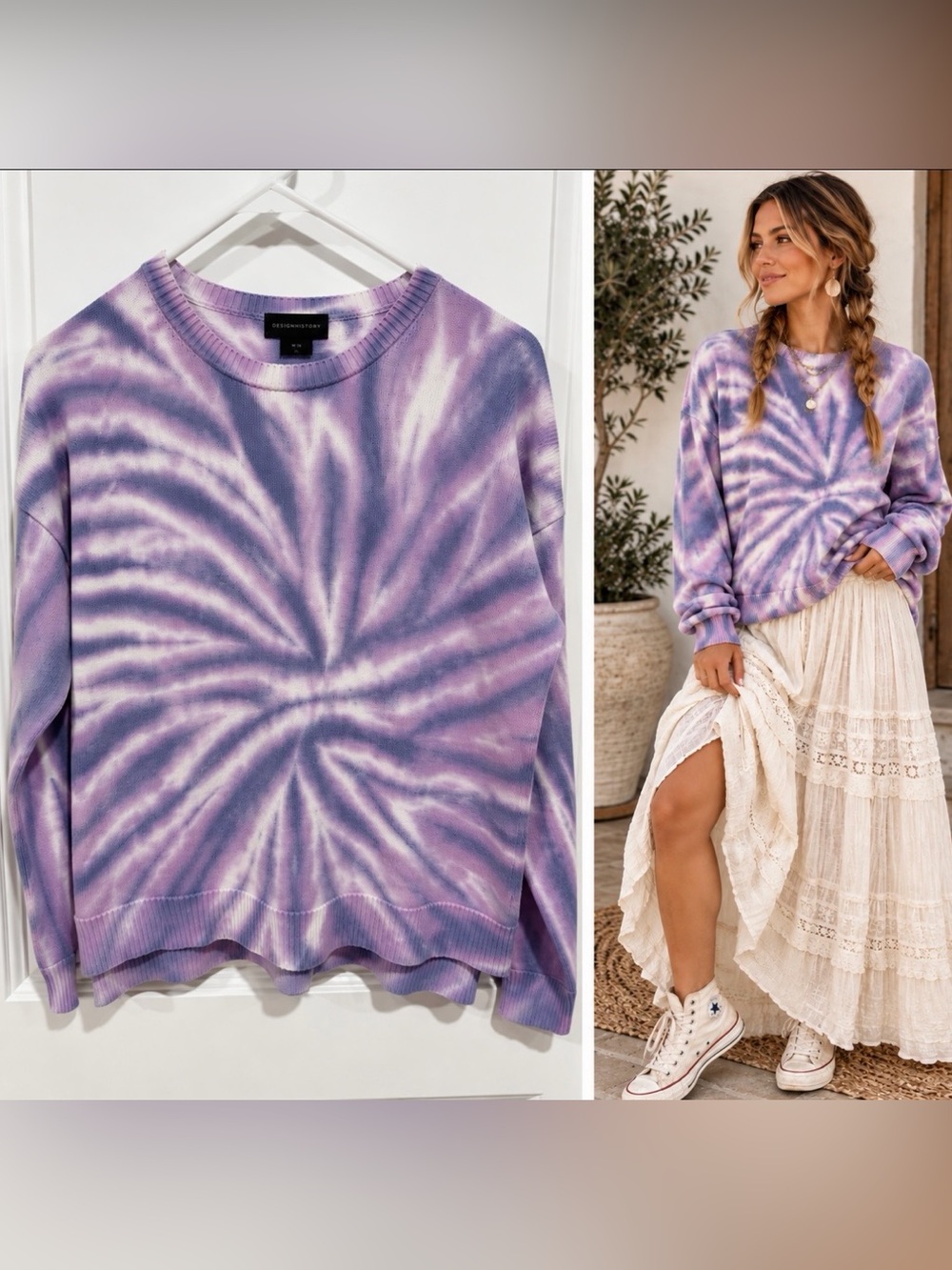Design History Purple Tie-Dye Crewneck Sweater sz M